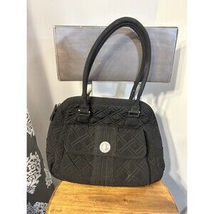 Vera Bradley Purse Black Quilted Hand Bag Pocketbook Shoulder Bag With Pockets